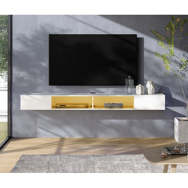 Floating 70 inch TV Stand with LED Lights with Storage