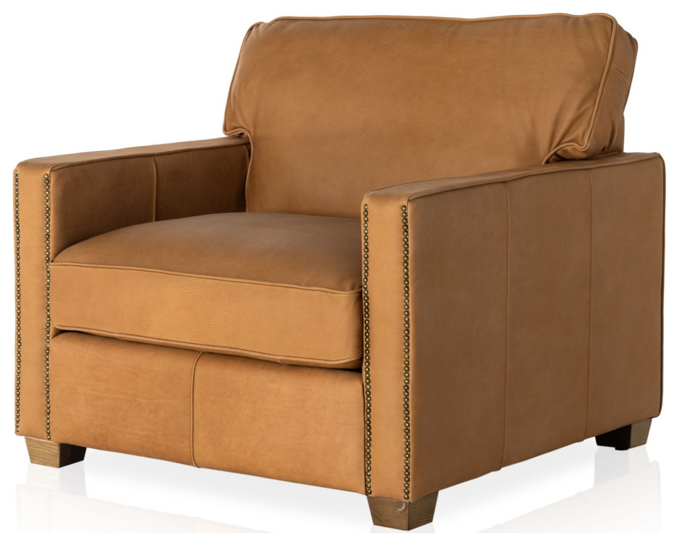 Larkin Heritage Camel Leather Club Chair   Contemporary   Armchairs And Accent Chairs   by Zin Home  Houzz