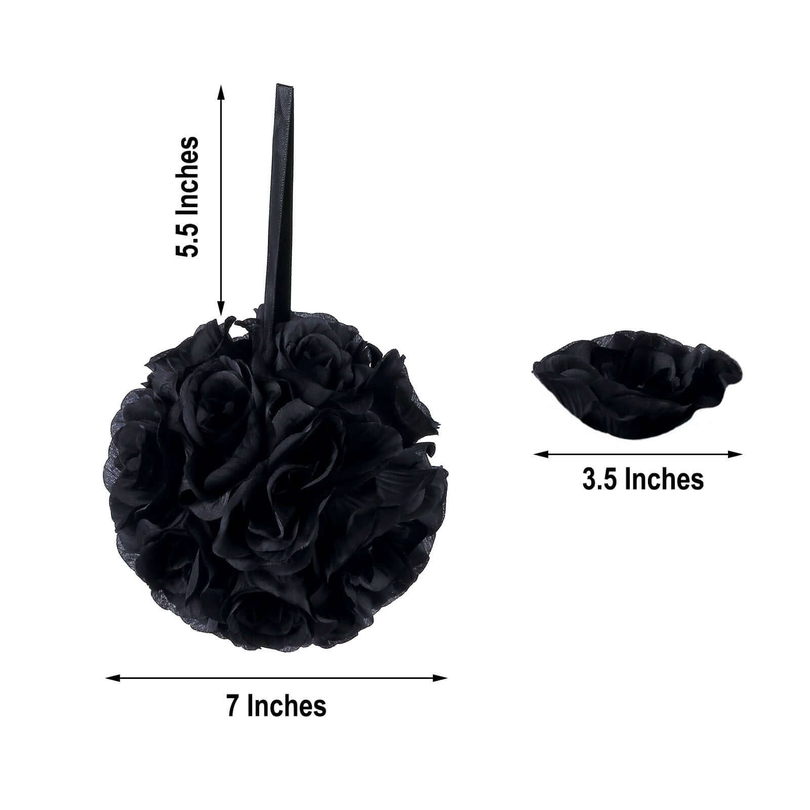 2 Pack Black Artificial Silk Rose Kissing Ball, Faux Flower Ball 7