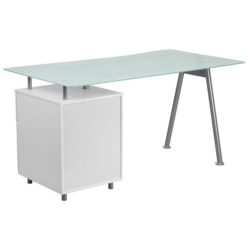 Emma and Oliver Glass Computer Desk with Three Drawer Pedestal