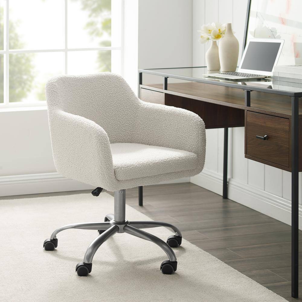 Linon Home Decor Barnes Cream Sherpa Upholstered 17 in. - 21 in. Adjustable Height Office Chair THD02669