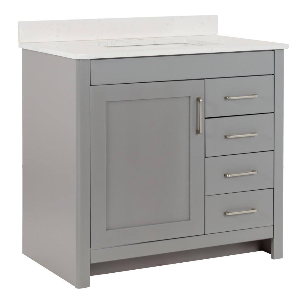 Home Decorators Collection Westcourt 37 in. W x 22 in. D Bath Vanity in Sterling Gray with Stone Effect Vanity Top in Pulsar with White Sink WT36P2V3-ST