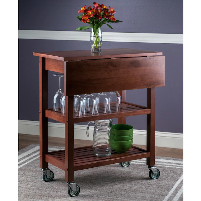 Winsome Wood Brown Wood Base with Wood Top Rolling Kitchen Cart (16.66-in x 28.27-in x 33.07-in)