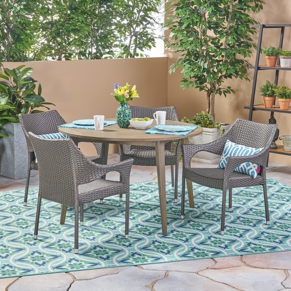 Donatella Outdoor 5 Piece Wood and Wicker Dining Set by Christopher Knight Home