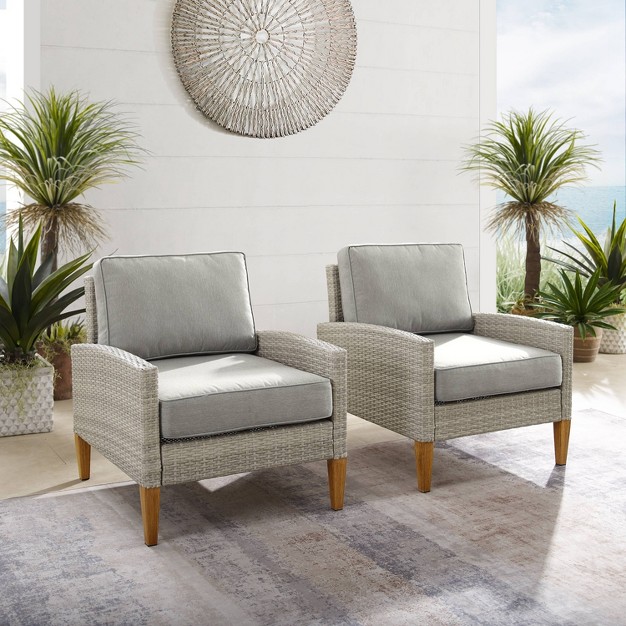 Capella Outdoor Wicker 2 Pc Chair Set Gray acorn Crosley