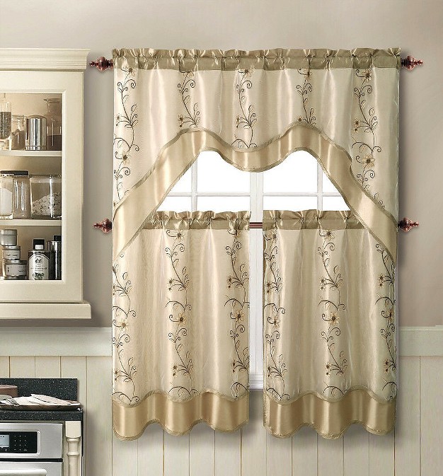 Goodgram 3 Piece Daphne Embroidered Complete Kitchen Curtain Tier And Valance Set