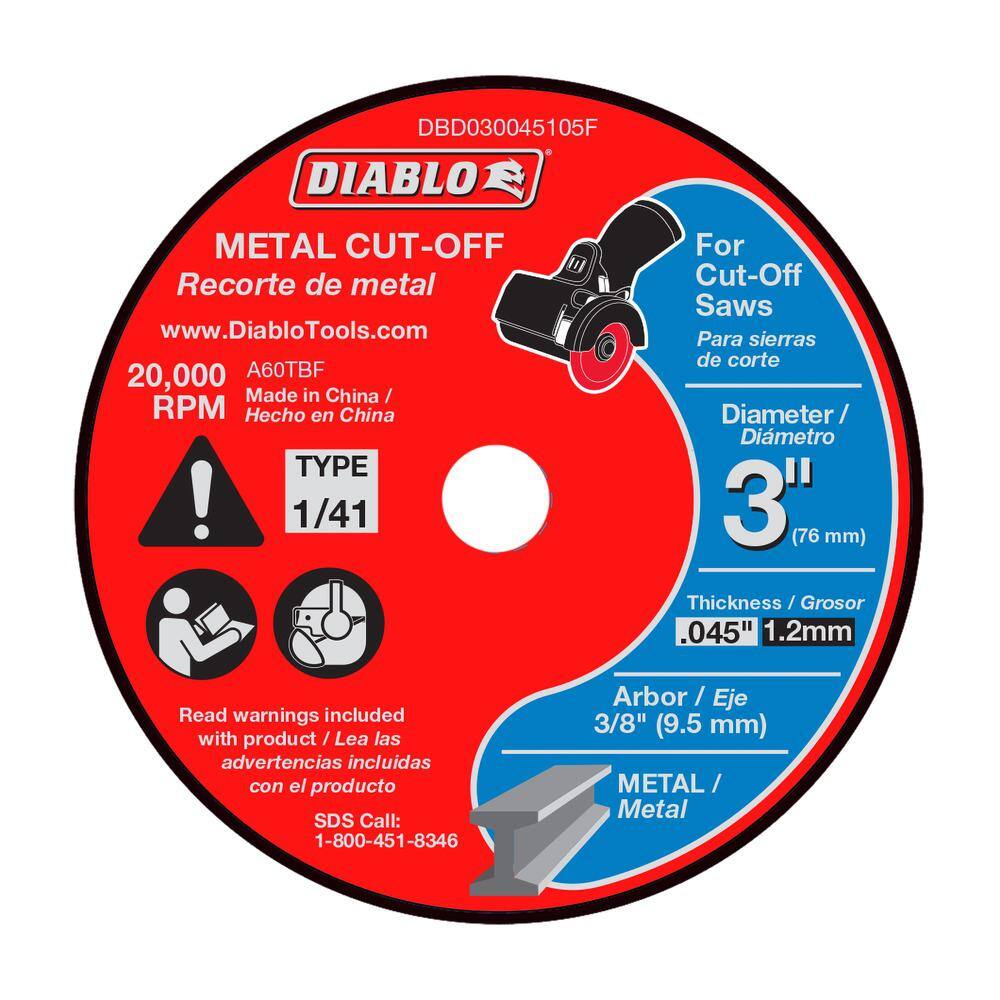 DIABLO 3 in. Metal Bonded Cut-Off Discs (5-Pack) DBD030045105F