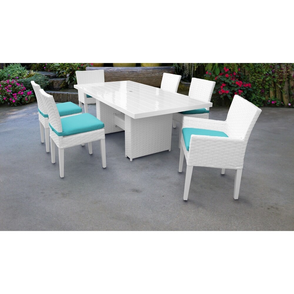 Monaco Rectangular Outdoor Patio Dining Table with with 4 Armless Chairs and 2 Chairs w/ Arms