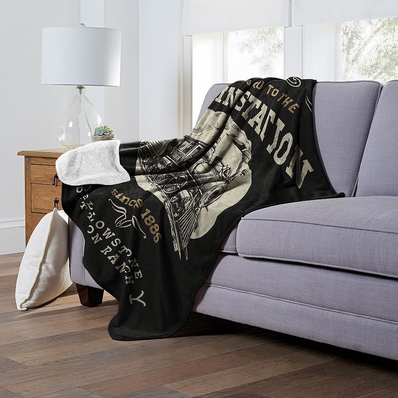 Yellowstone Train Station Silk Touch Sherpa Throw Blanket