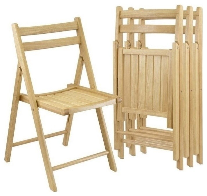 Pemberly Row 4 Piece Folding Chair Set in Beech Finish   Transitional   Folding Chairs And Stools   by Homesquare  Houzz