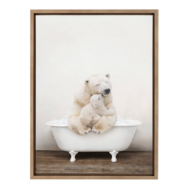 X 24 quot Sylvie Mother Baby Polar Bear Tub Framed Canvas By Amy Peterson Gold Kate amp Laurel All Things Decor