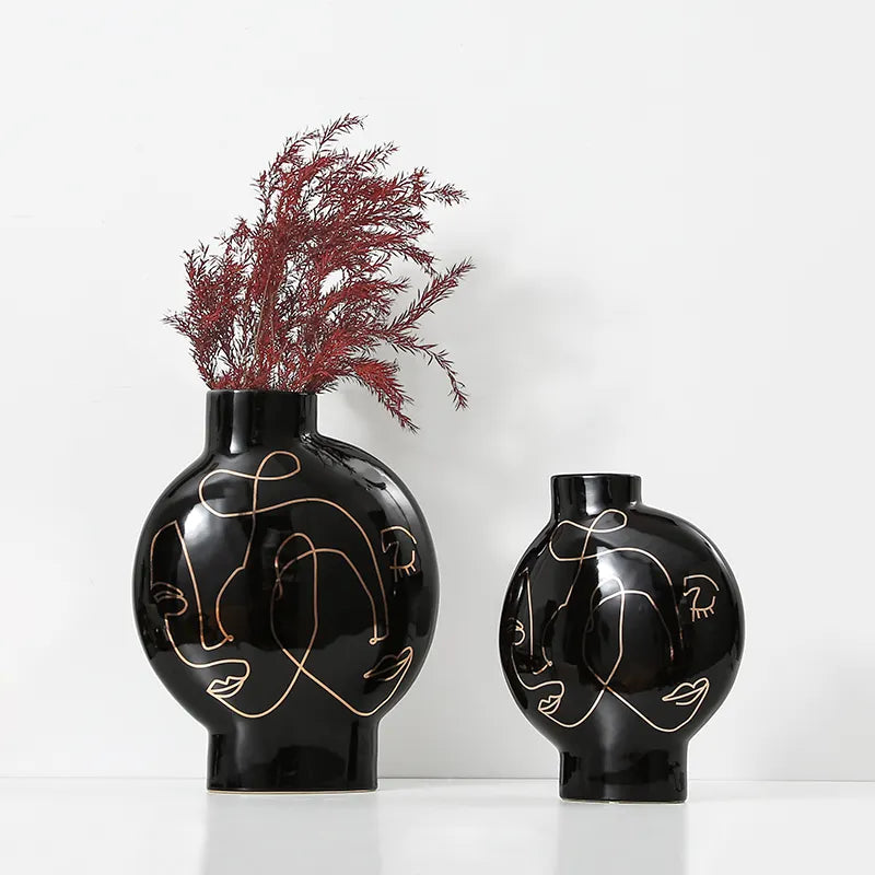 Black Hand Painted Vase-B Fa-D21103B