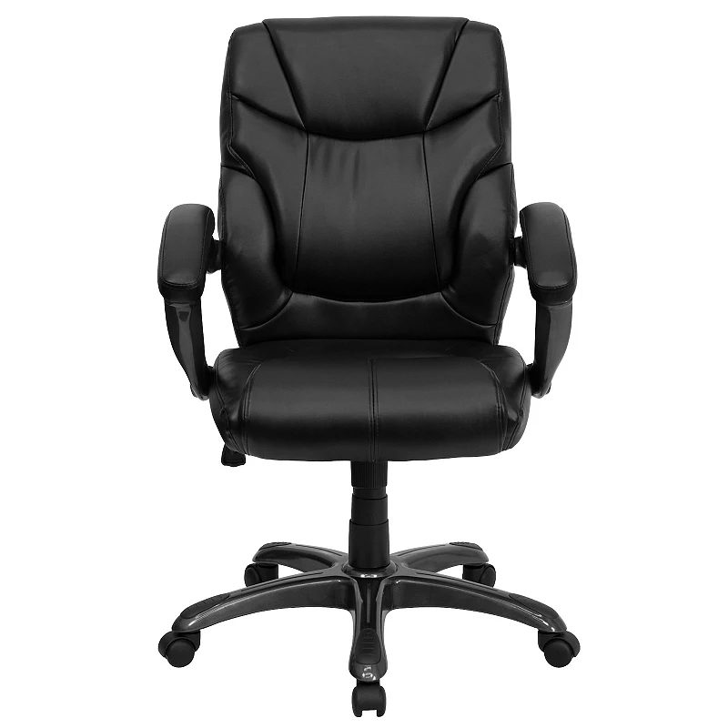 Emma and Oliver Mid-Back Black LeatherSoft Overstuffed Task Ergonomic Office Chair with Arms