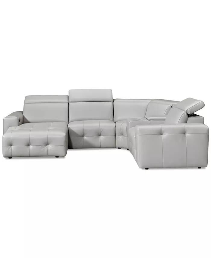 Furniture CLOSEOUT! Haigan 5-Pc. Leather Chaise Sectional Sofa with 2 Power Recliners