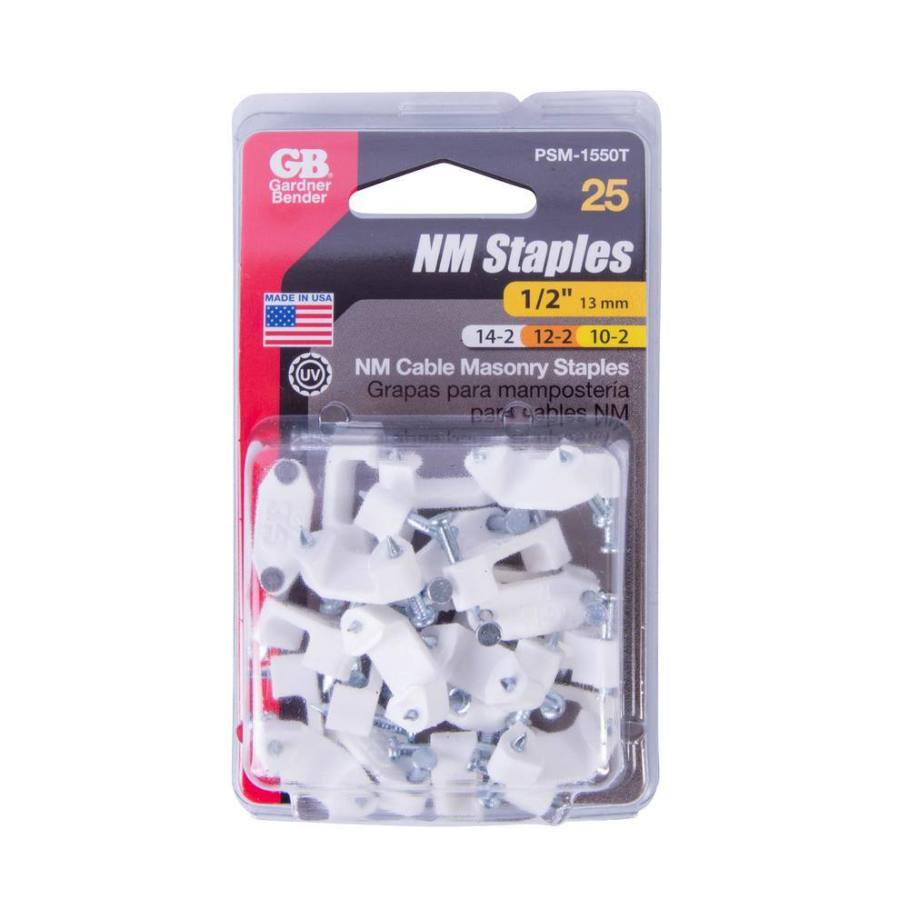 GARDNER BENDER 12 in. White Plastic Masonry Staples for UF Cables (25-Pack) PSM-1550