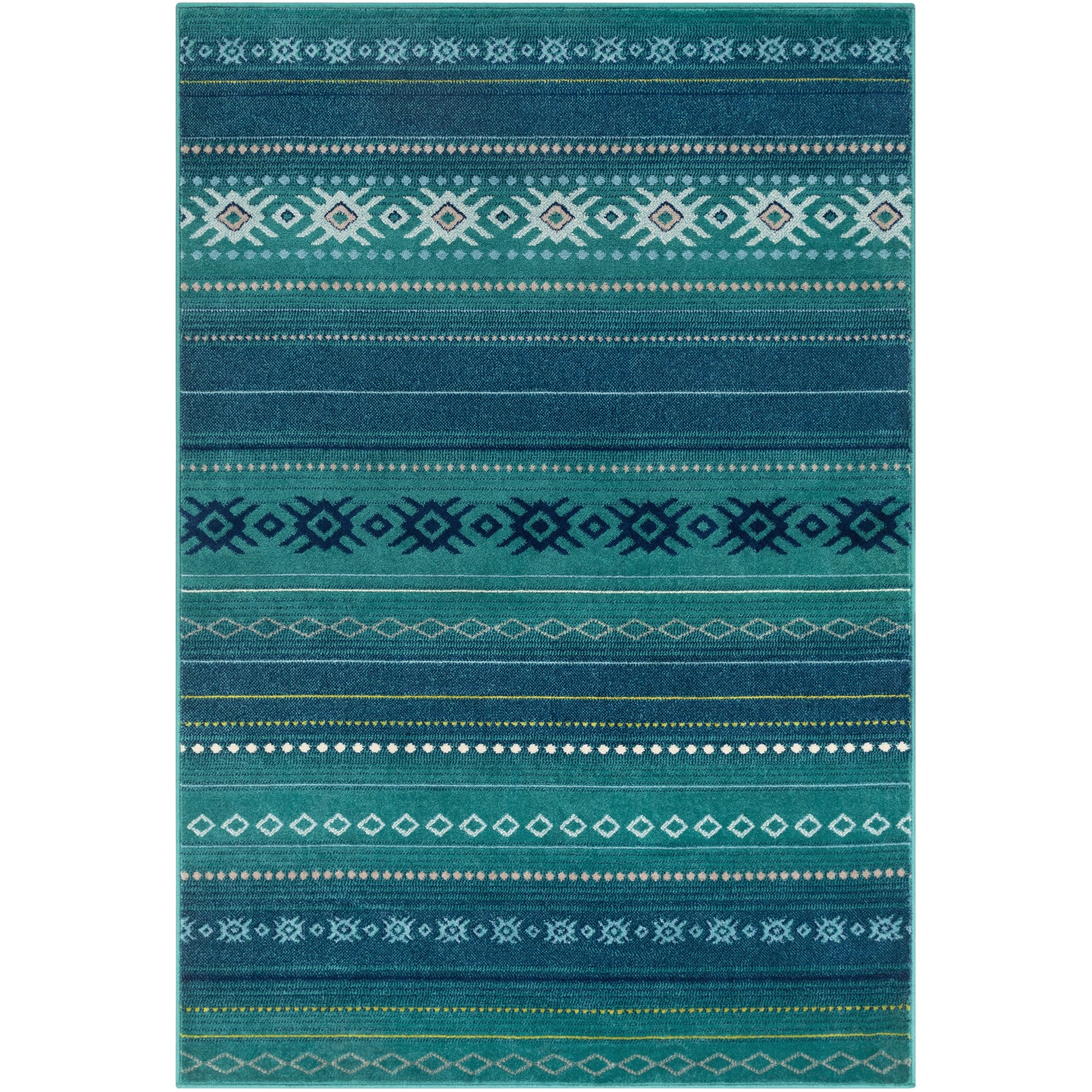 Paramount Rug in Teal, Dark Blue, Aqua, Lime, Light Gray, Cream