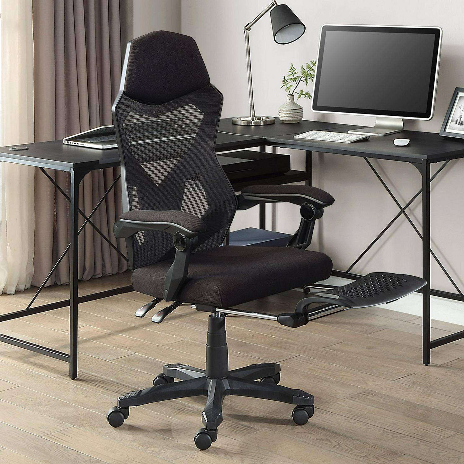 Gamer Gear Gaming Office Chair with Extendable Leg Rest Black Fabric Upholstery  Crowdfused