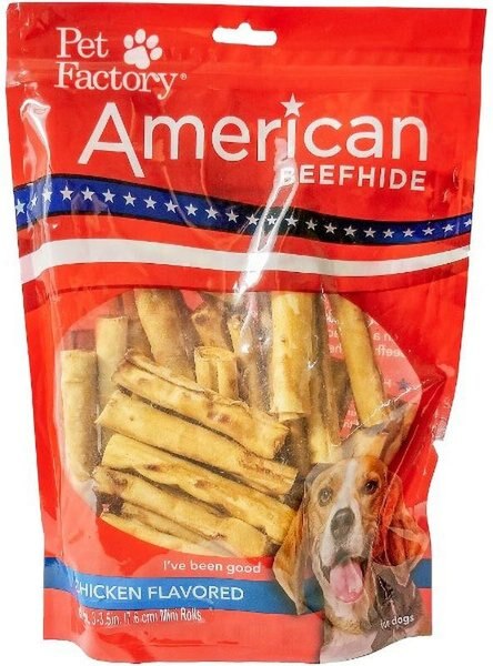 Pet Factory Beefhide Mini Rolls 3-inch Chicken Flavored Dog Hard Chews， 40 count