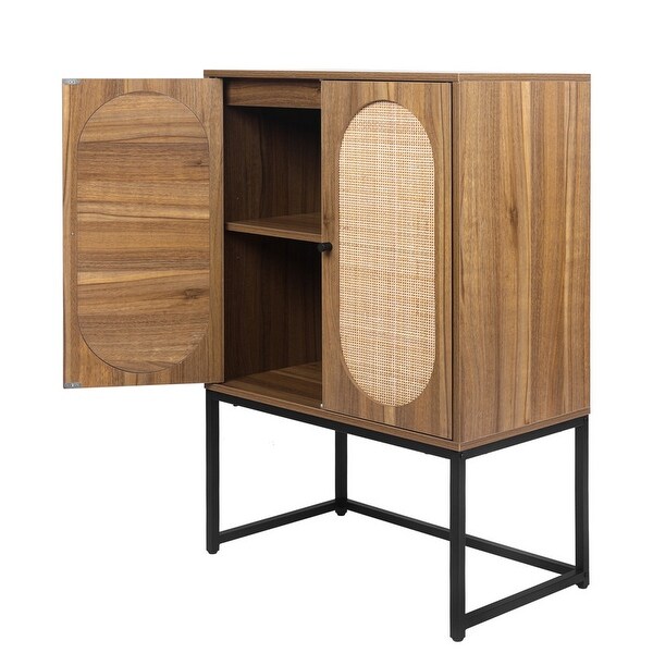 2-Door Rattan Accent Storage Cabinet Tall with Adjustable Shelf