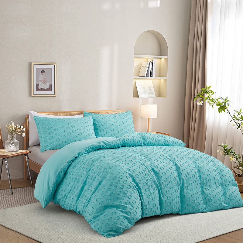 Unikome 3-Piece Ultra Soft Circle Quilted Clipped Duvet Cover Set