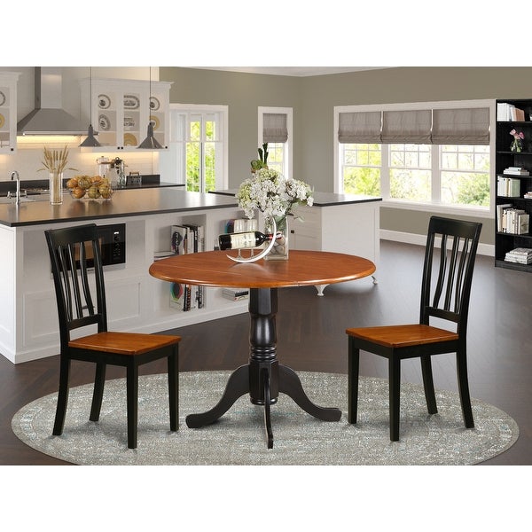 3-piece Dining Set Contains Round Table and 2 Dining Chairs in Black and Cherry Finish (Chairs Seat Options)