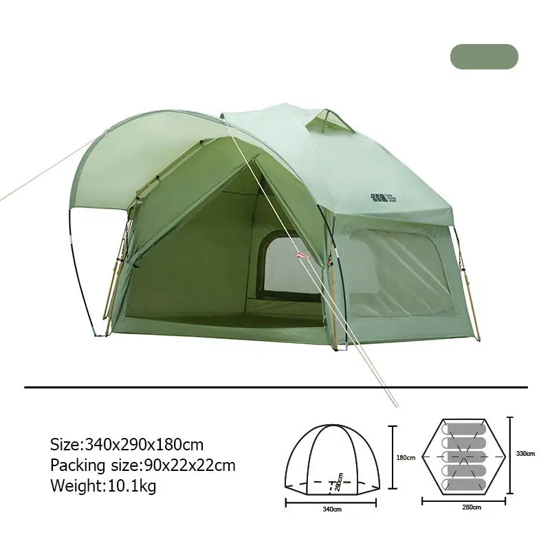 Camping automatic tent Large space rainproof and windproof double layered hexagonal dome portable folding hiking tent