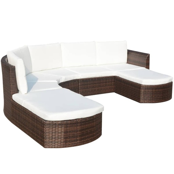 vidaXL Patio Furniture Set 4 Piece Sectional Couch Outdoor Sofa Poly Rattan