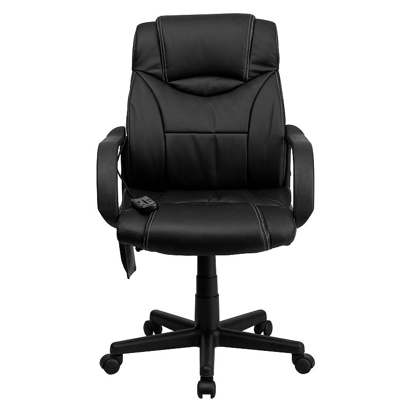 Emma and Oliver Mid-Back Ergonomic Massaging Black LeatherSoft Executive Swivel Office Arm Chair