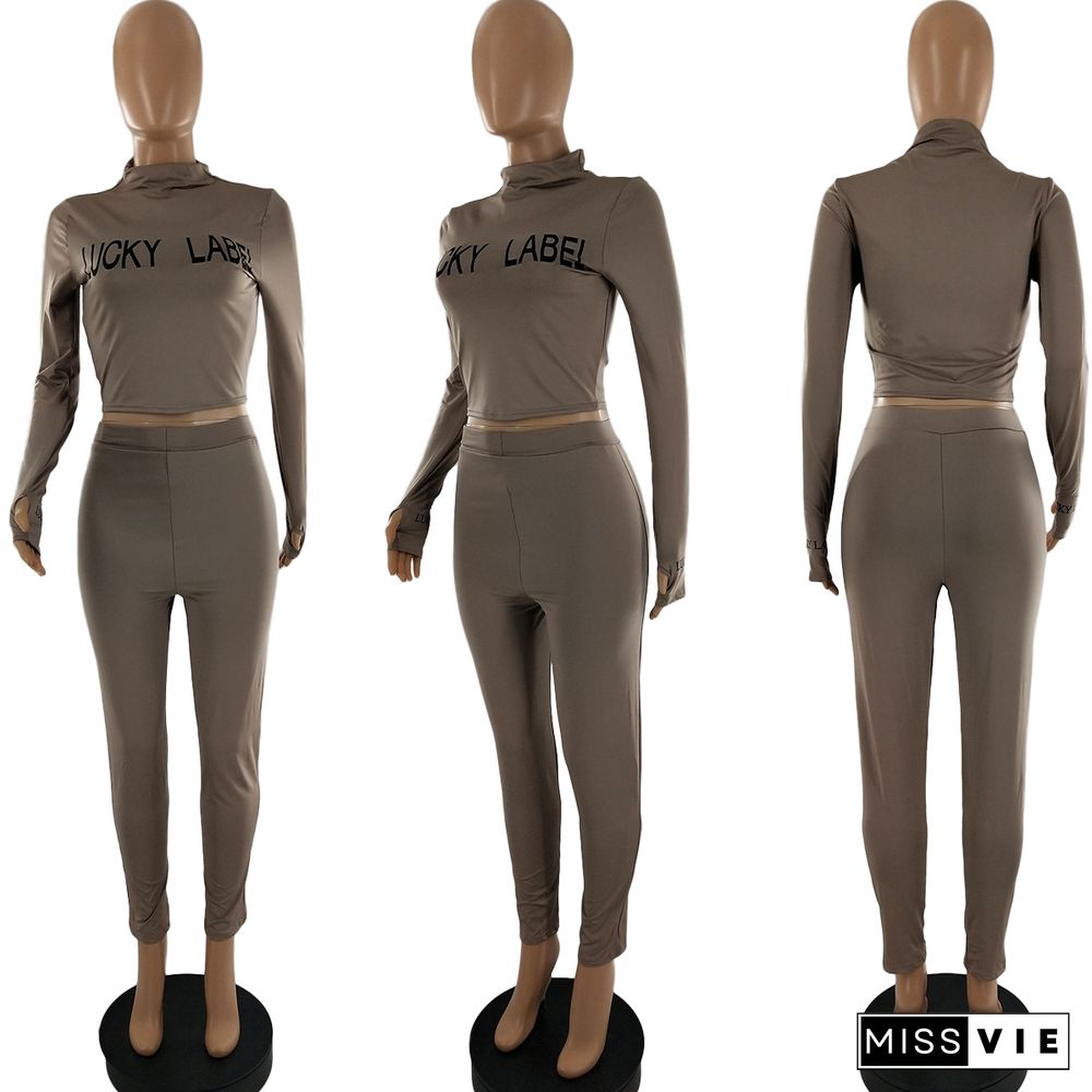 Lettered Long Sleeve Breathable Skinny Pants Two-piece Set