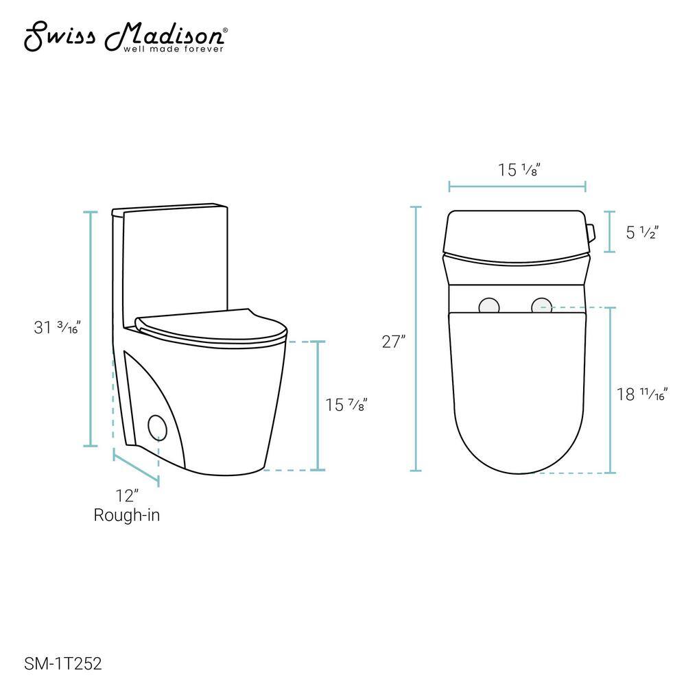 Swiss Madison St. Tropez 1-piece 1.28 GPF Single Flush Elongated Toilet in Glossy White Seat Included SM-1T252