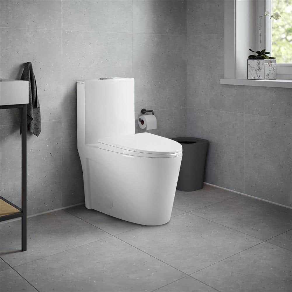 VANITYFUS 1piece 1116 GPF Dual Flush Elongated Toilet in Glossy White Seat Included Siphonic Jet