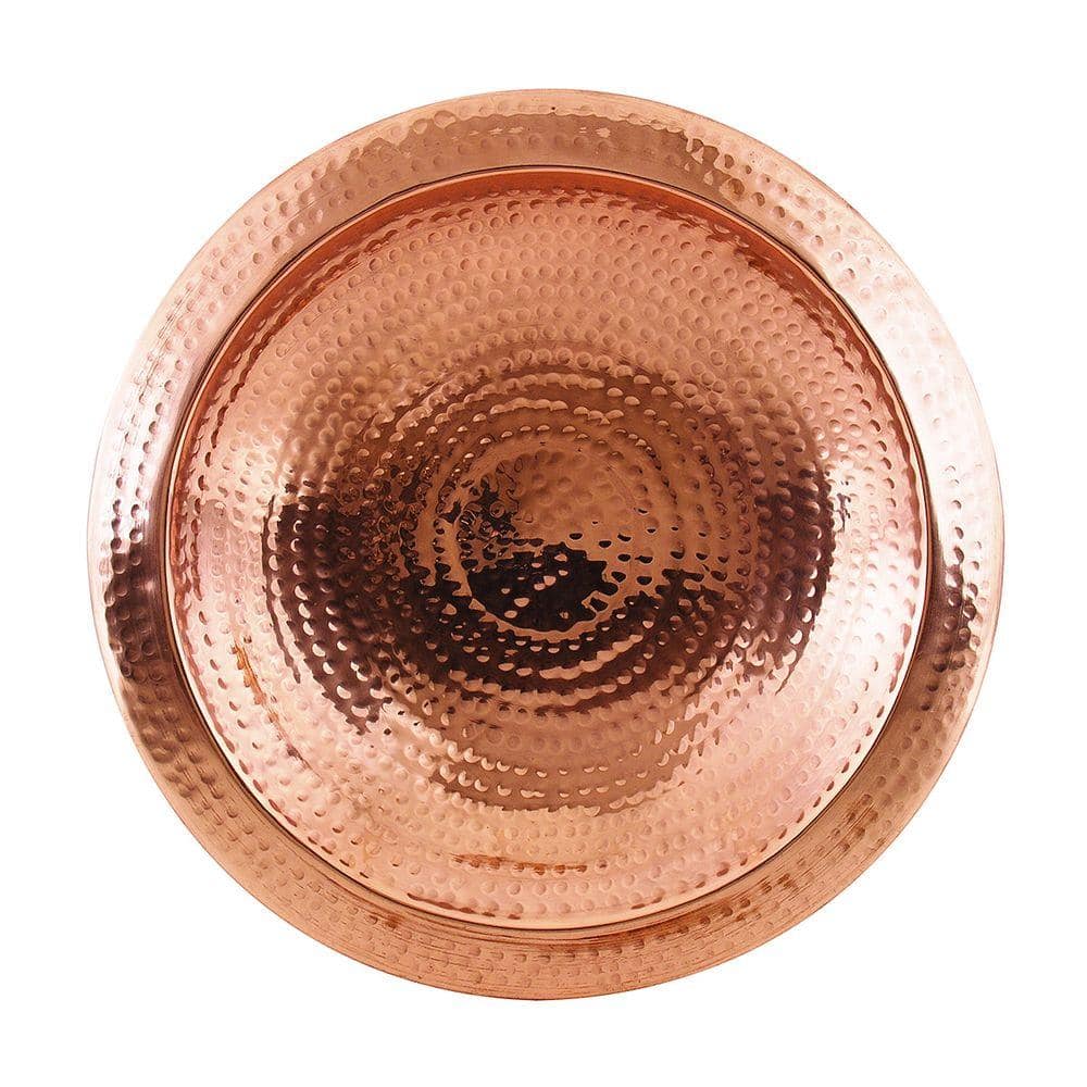 ACHLA DESIGNS 12.5 in. Dia Polished Copper Plated Hammered Copper Birdbath Bowl with Rim BBHC-01T