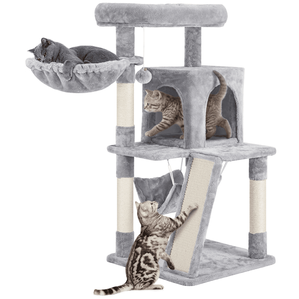 SMILE MART Multi-level Small Cat Tree Tower with Condo, Light Gray