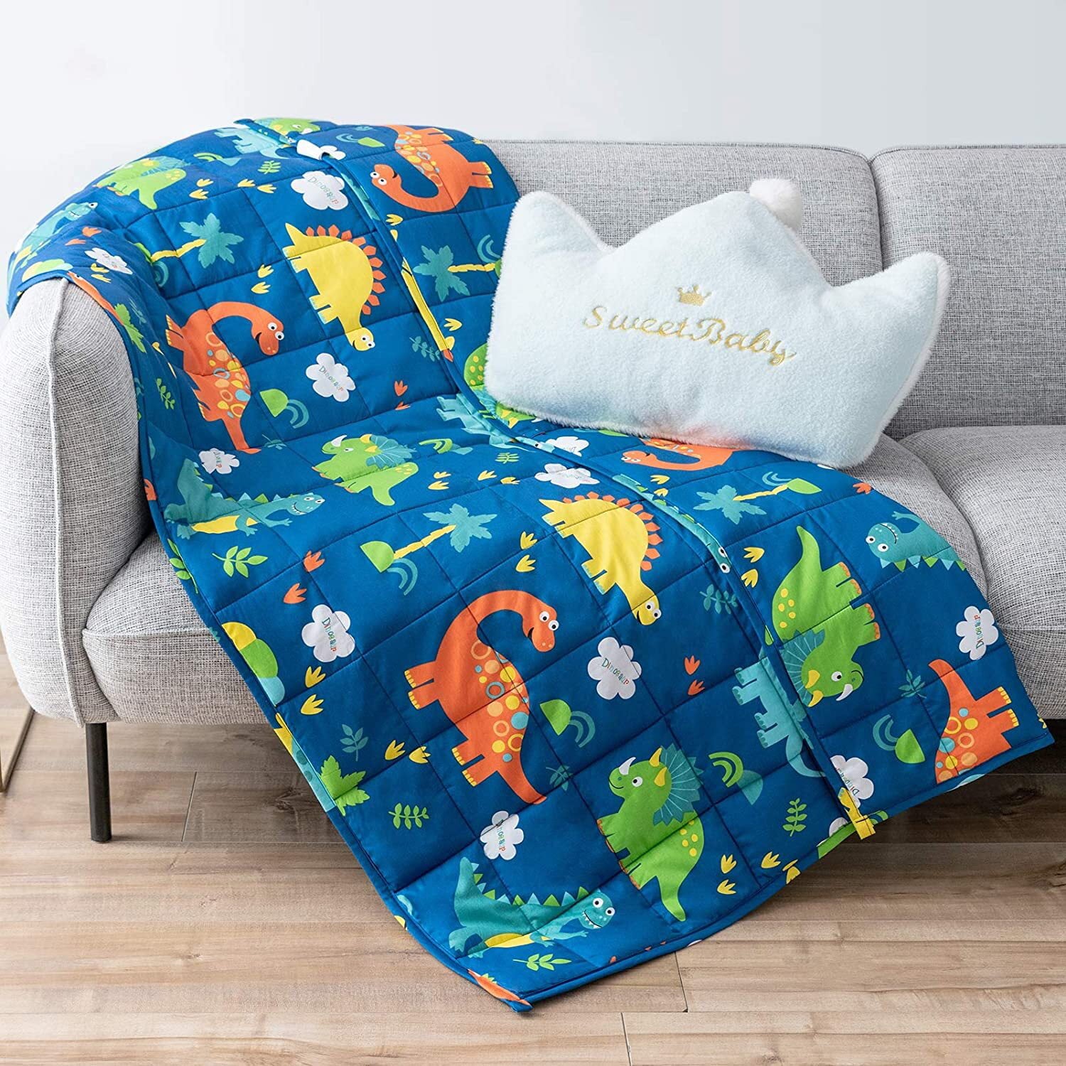 Sivio Kids Weighted Blanket， 3lbs 100% Natural Cotton Heavy Blanket for Kids and Toddler， 36 x 48 inches， Blue Dinosaur