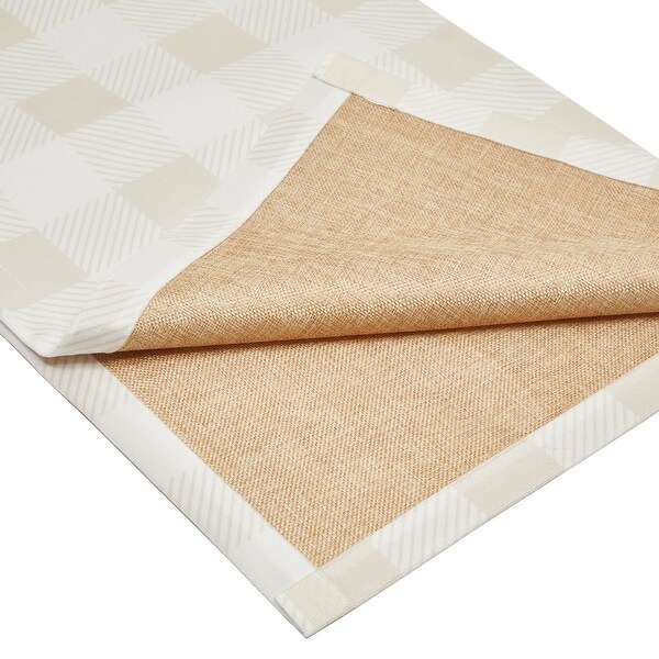 2 Pack Buffalo Plaid Table Runner， White and Beige Check， Reversible Burlap and Cotton (14 x 72 in)