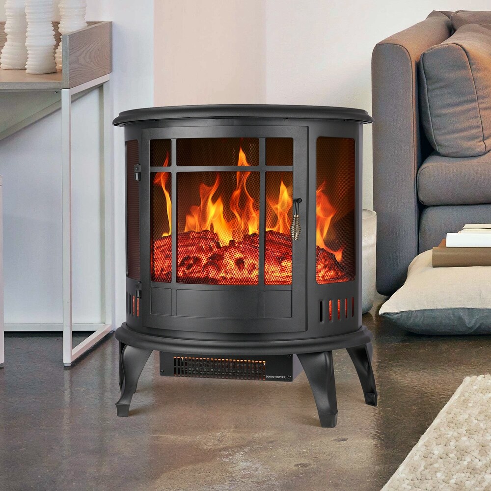 25 in Freestanding Cylindrical Electric Fireplace Stove/Heater with Adjustable 3D Flame Effect and Overheating Protection