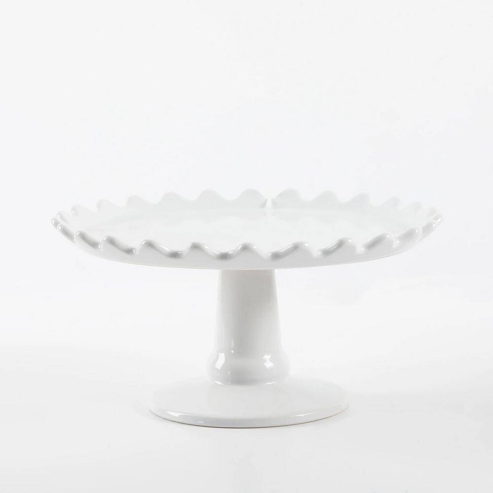 MARTHA STEWART 2-Piece 1-Tier White Stoneware Cake Stand 985118774M