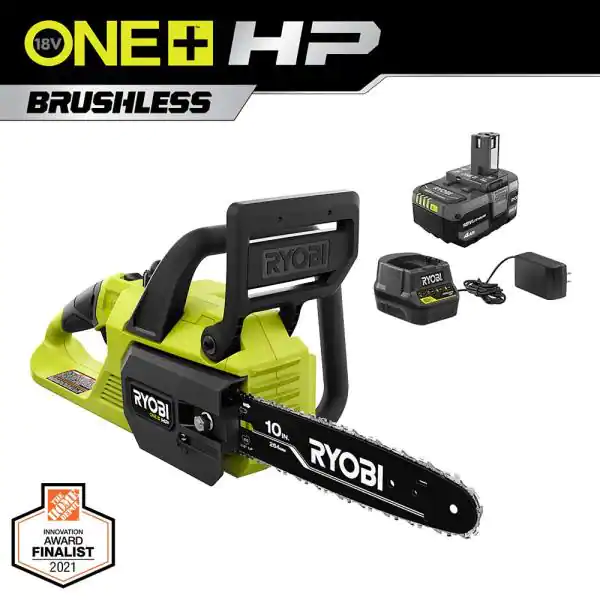 RYOBI P2520 ONE+ HP 18V Brushless 10 in. Cordless Battery Chainsaw， Battery and Charger