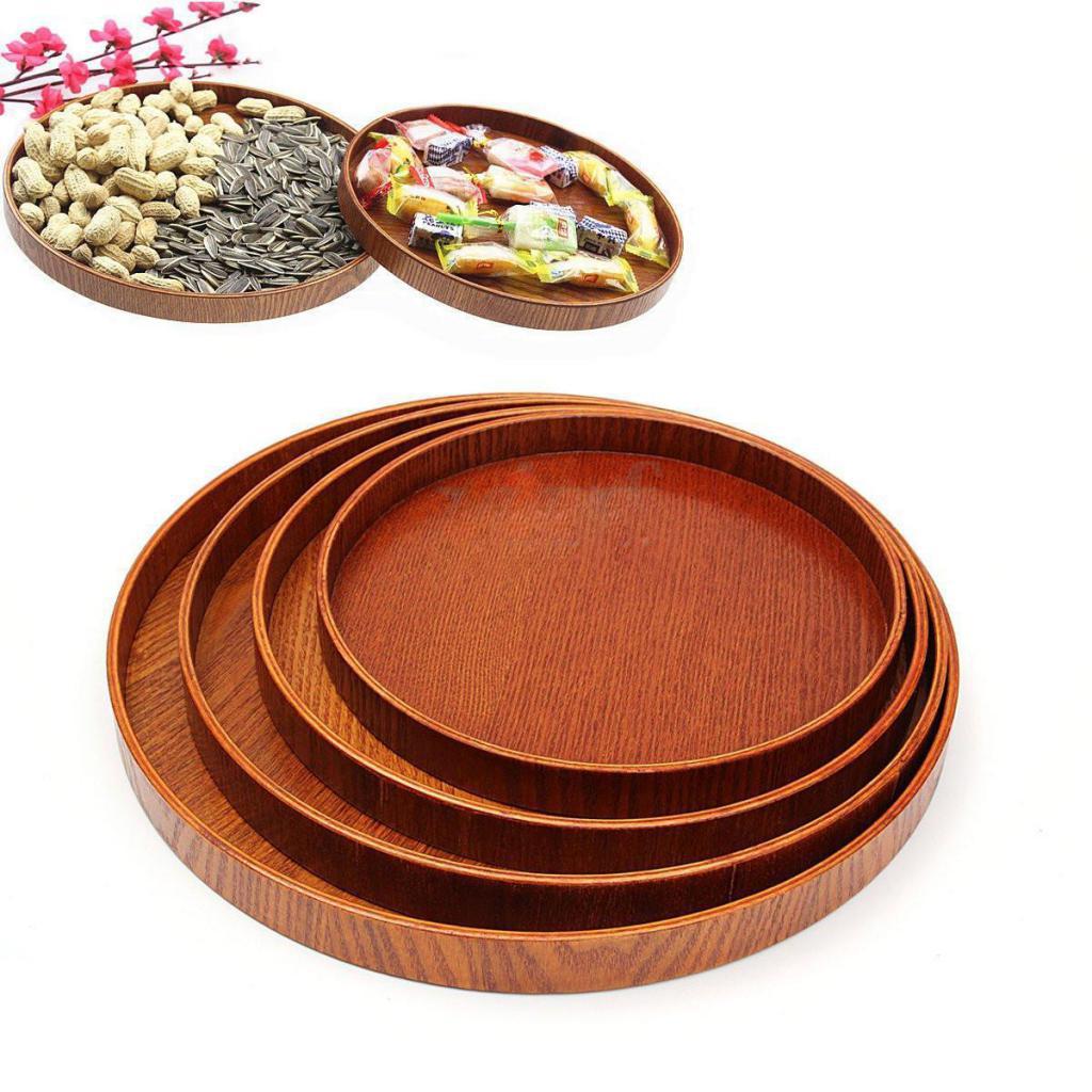 1pc Round Wooden Dinner Food Snack Serving Trays Salad Bowl Platter M