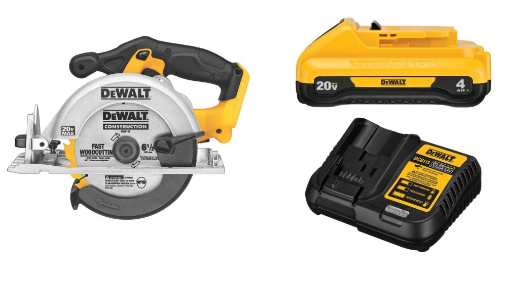 DEWALT 20V Max 6 1/2 Circular Saw with Compact 4Ah Battery Starter Kit Bundle ;