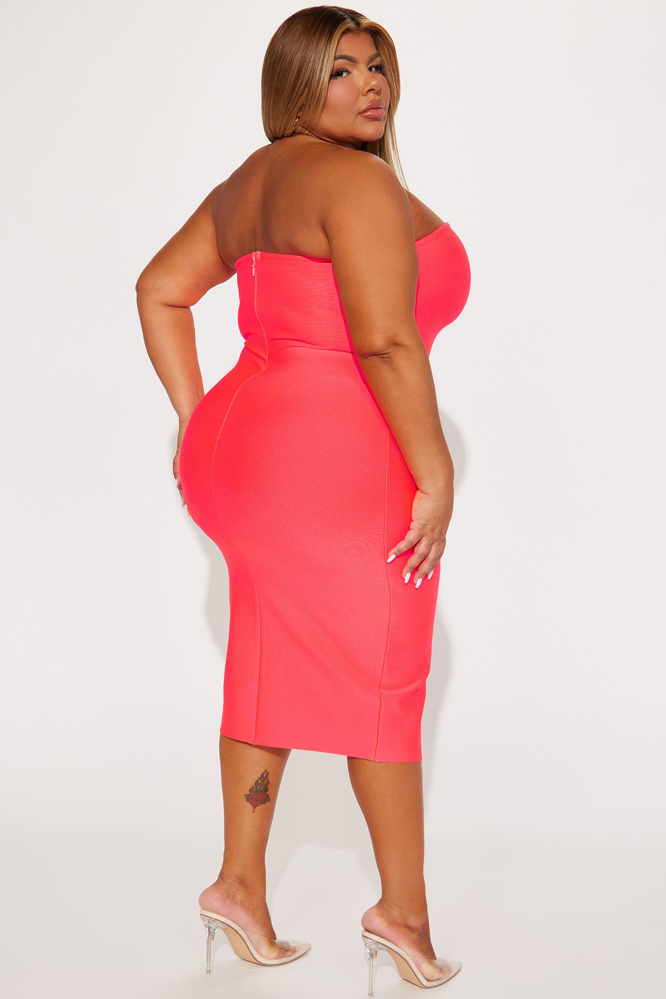 Brittany Bandage Midi Dress - Neon Pink