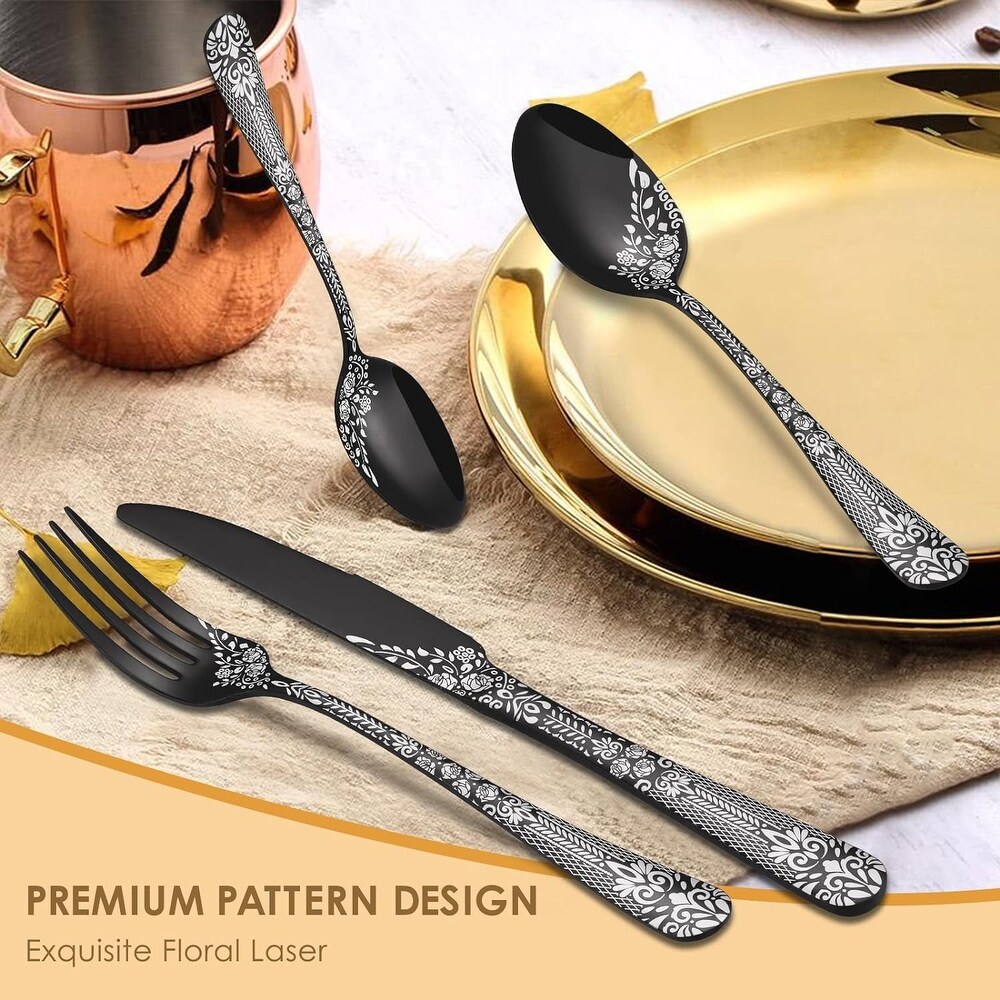 36 Piece Flatware Set with Unique Floral Laser