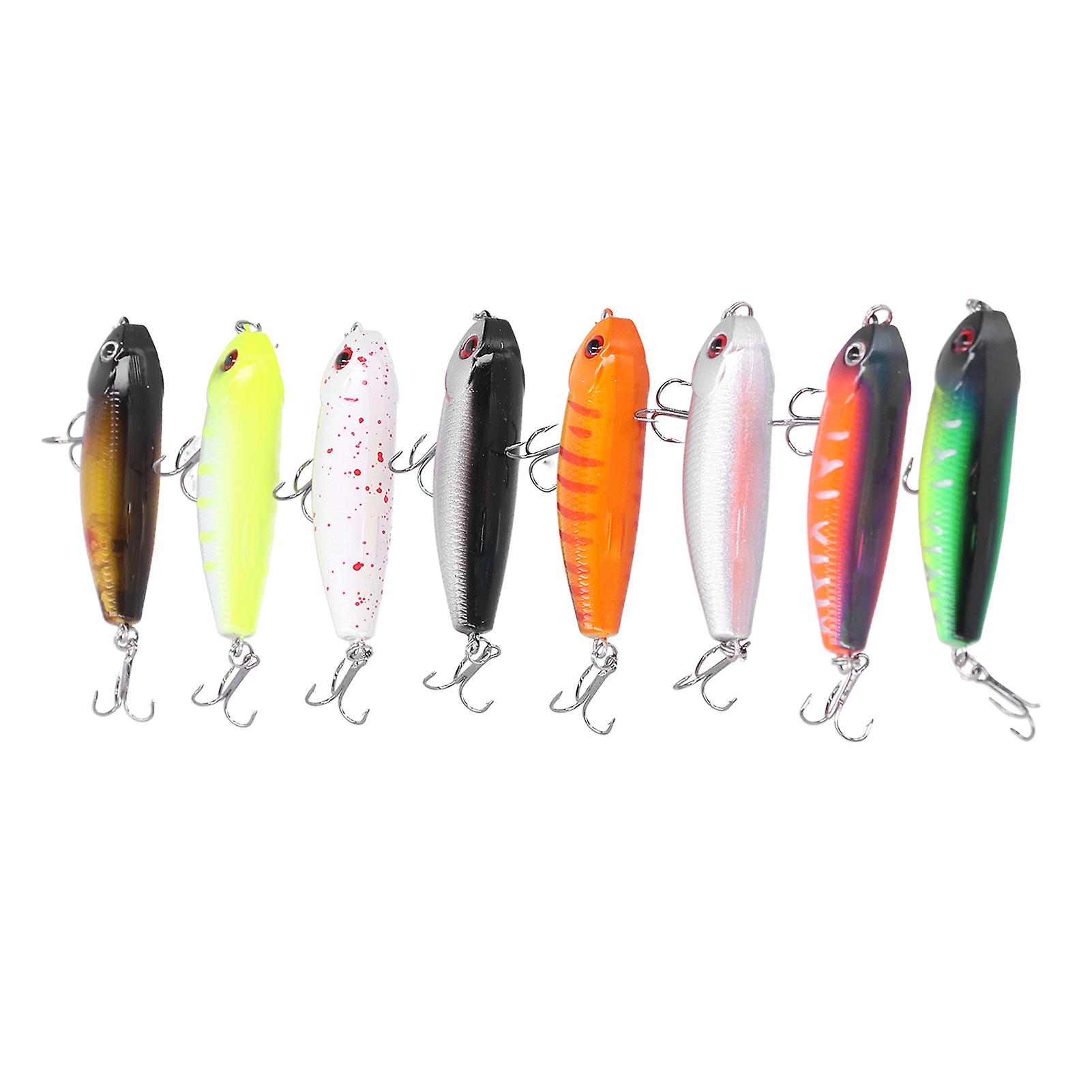 8pcs Fishing Lures Hard Bait 3d Eyes Floating Pencil Fishing Lure With Treble Hook