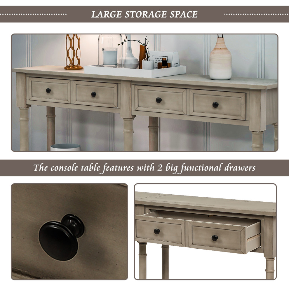 58 quotTwo Drawer Console Table With Bottom Shelf for Living Room Gray Wash   Rustic   Console Tables   by TATEUS LLC  Houzz