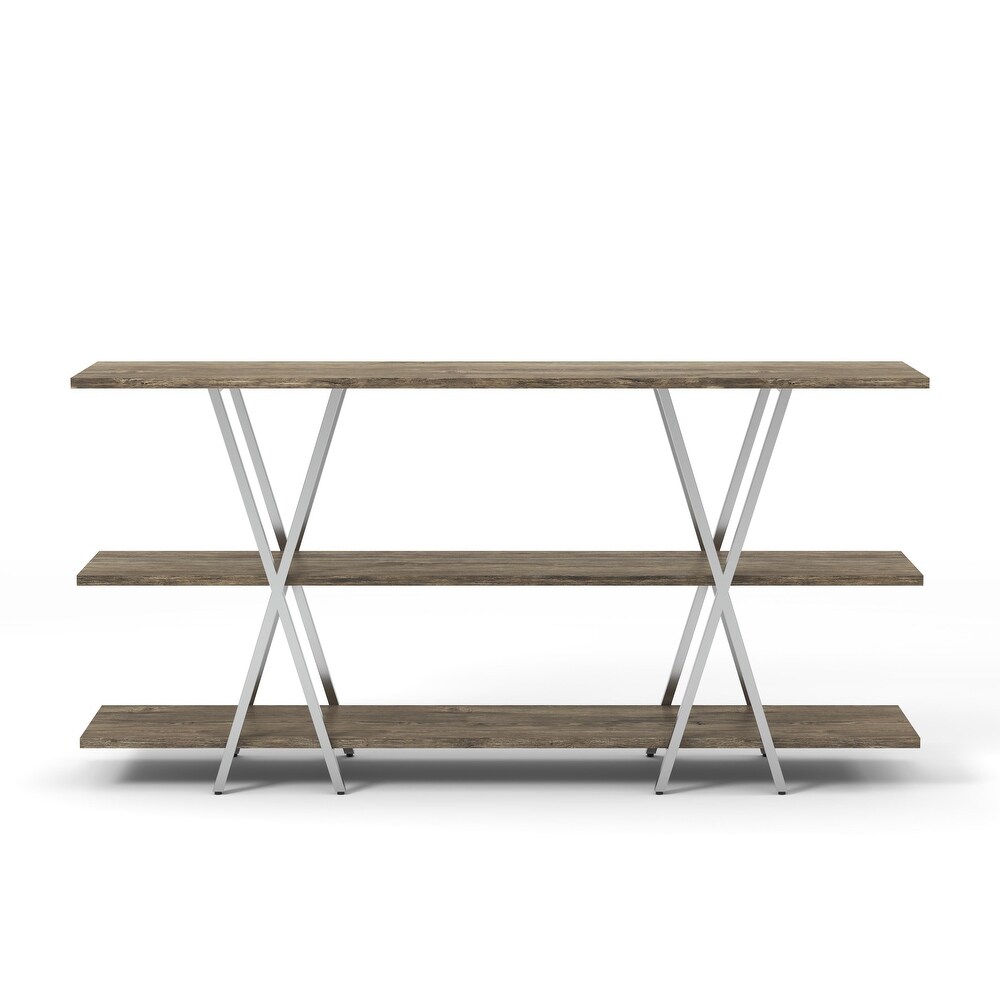 Kent Contemporary Oak Steel 2 Shelf Console Table by Furniture of America