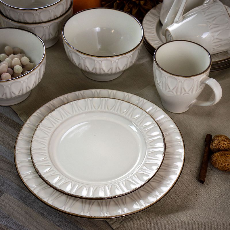 Gibson Elite Golden Halo 16 Piece Stoneware Dinnerware Set