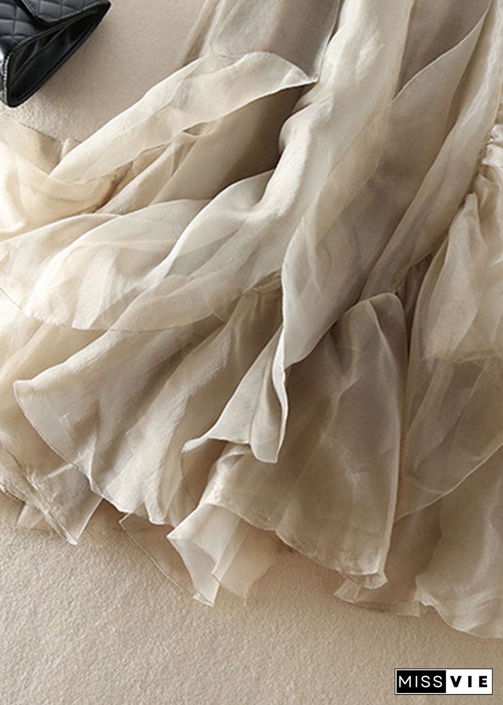 Stylish Champagne Patchwork wrinkled Chiffon Skirt Spring