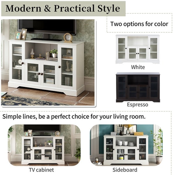 TV Stand for TV up to 60 in with Glass Door Adjustable Panel Sideboard