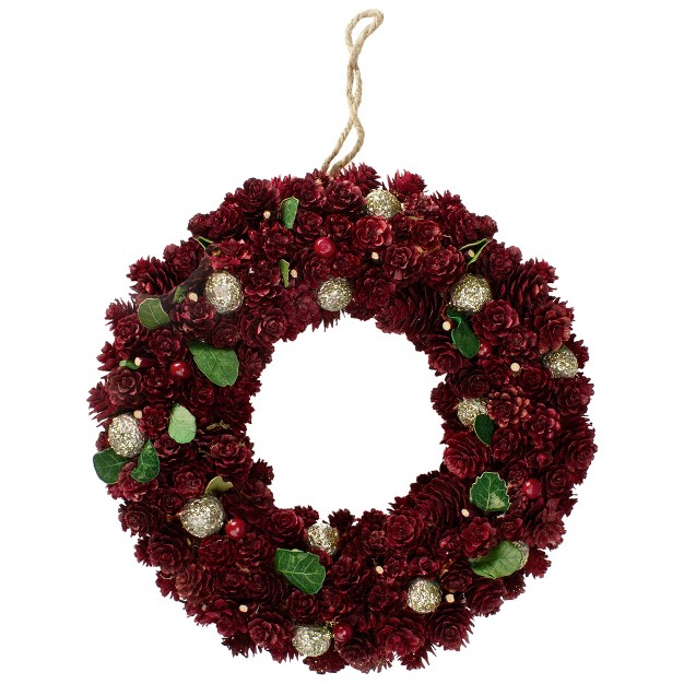 Red Pine Cone And Berry Artificial Christmas Wreath Unlit