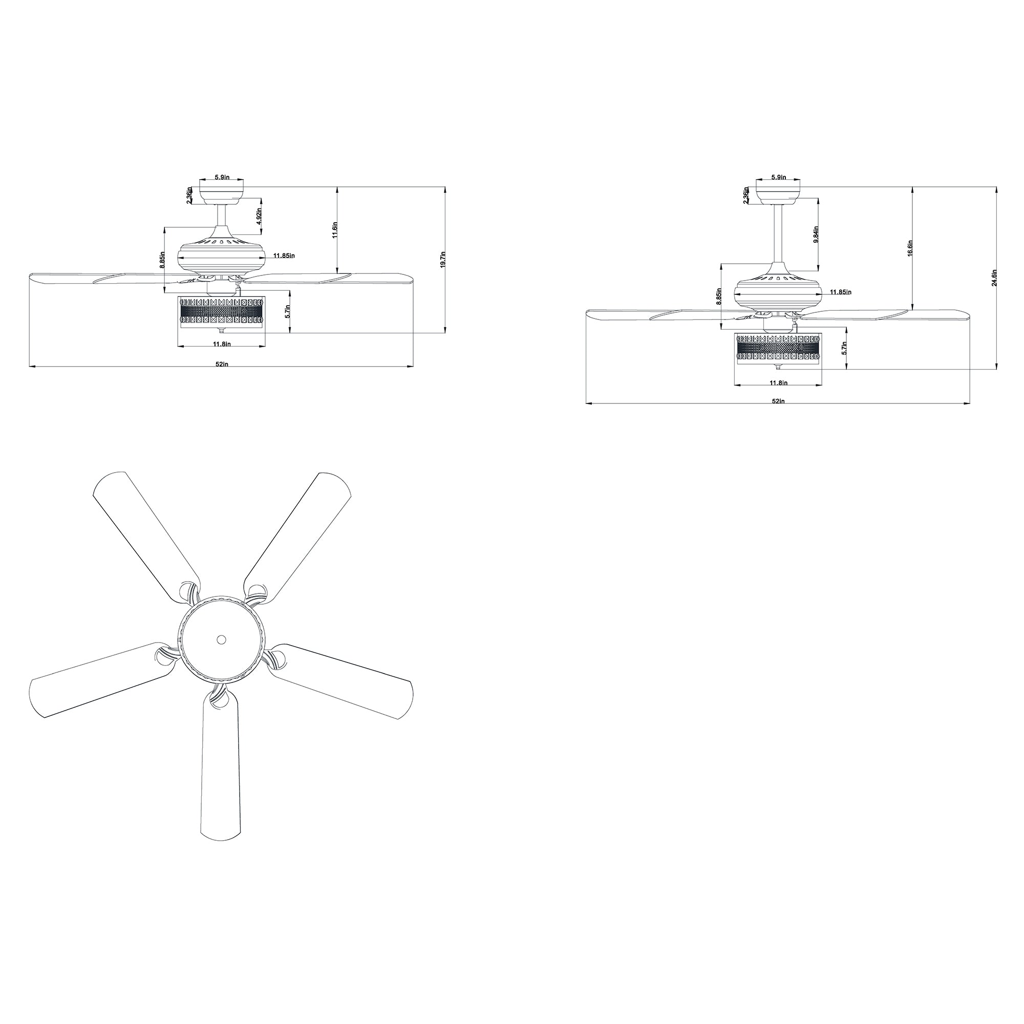 Davrin 5-Blade 52-Inch Chrome Ceiling Fan with 3-Light Crystal Drum Lamp with Remote